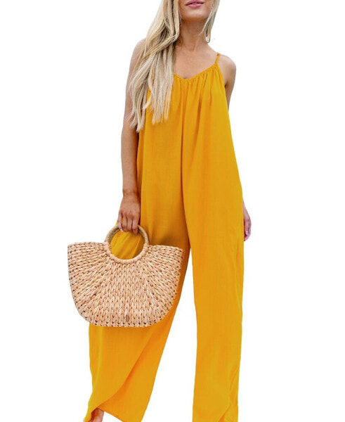 Women's Sunshine Yellow Sleeveless Loose Fit Jumpsuit