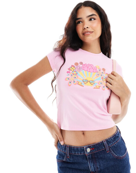 ASOS DESIGN baby tee with ibiza floral graphic in pink