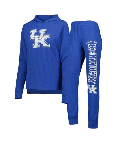 Women's Heathered Royal Distressed Kentucky Wildcats Long Sleeve Hoodie T-shirt and Pants Sleep Set