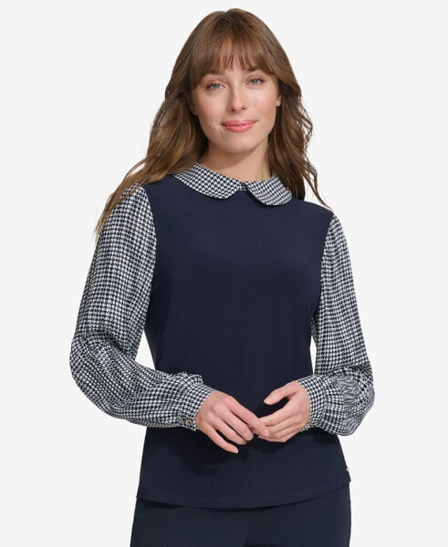 Women's Collared Pleated-Sleeve Top