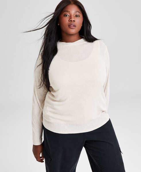 Trendy Plus Size Funnel-Neck Long-Sleeve Top, Created for Macy's