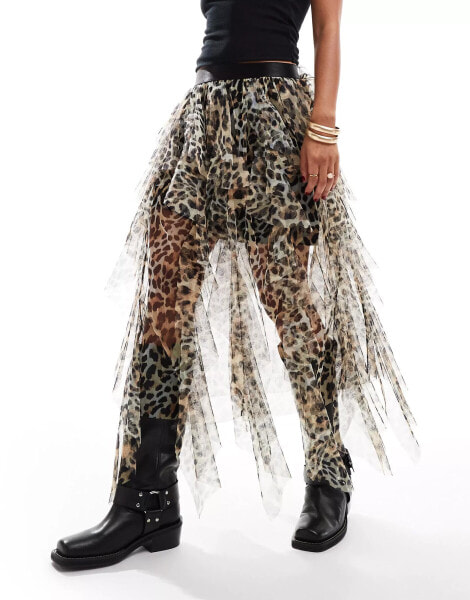 Miss Selfridge festival mesh layered skirt in leopard print