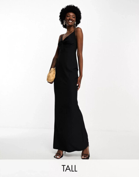 Vesper Tall v neck low back maxi dress in black