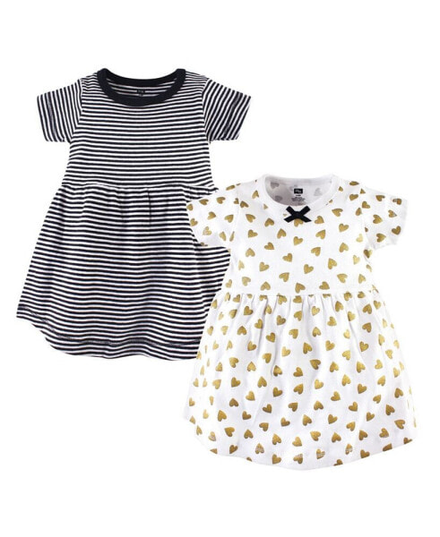 Toddler Girls Cotton Short-Sleeve Dresses 2pk, Black Gold Heart