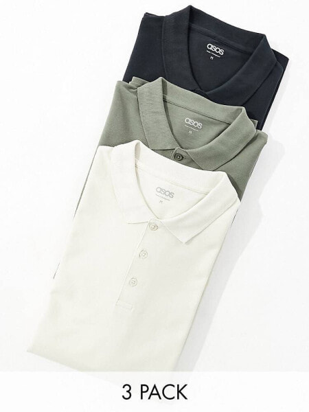 ASOS DESIGN 3 pack pique polo in multiple colours