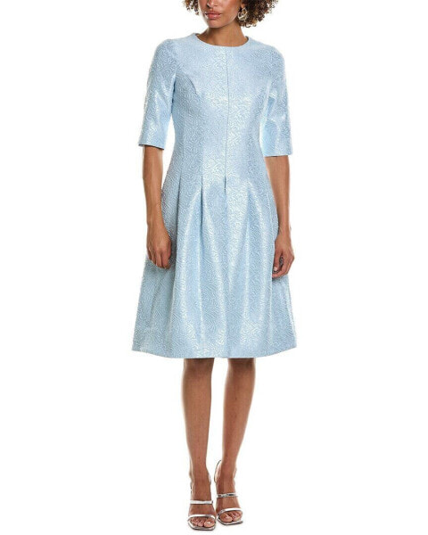 Teri Jon By Rickie Freeman Jewel Neck Elbow-Sleeve A-Line Dress Women's Blue 2