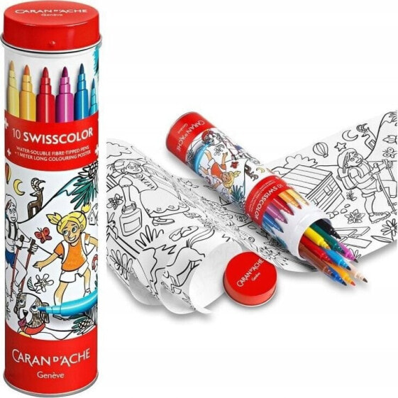 Caran d`Arche Flamastry akwarelowe CARAN D'ACHE Swisscolor, w metalowej tubie, z kolorowanką, 10 szt., mix kolorów