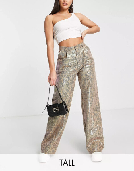 Missguided Tall wide leg trousers in snake print