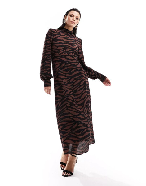 Nobody's Child highneck maxi dress with open back in zebra print