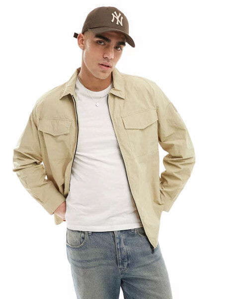 Champion utility zip up overshirt in beige