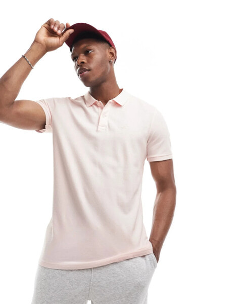 Hollister icon logo pique polo in light pink