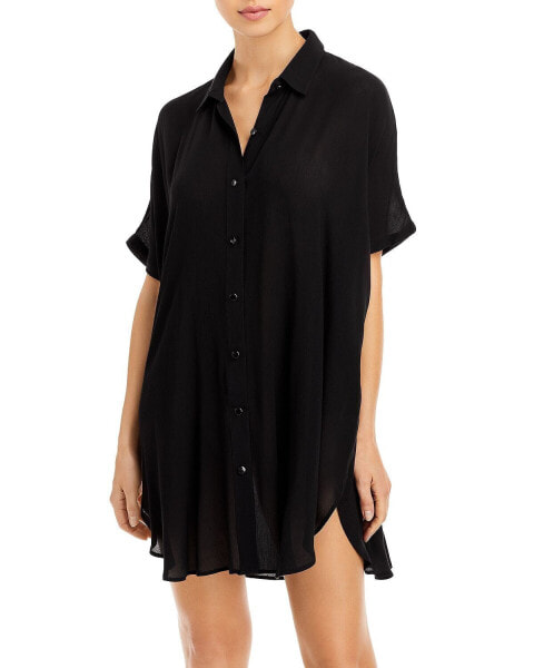 Aqua Swim 299123 Women Button-Down Swim Cover Up Tunic Black Size Small