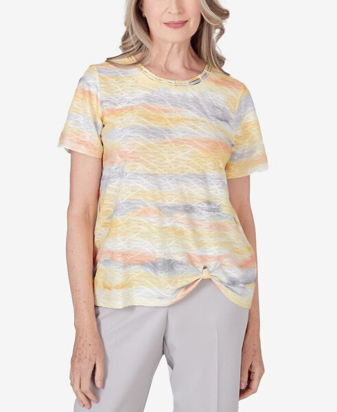 Women's Charleston Short Sleeve Crew Neck Watercolor Print Top