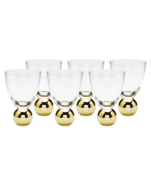 Small Wine Glasses on Gold Ball Pedestal, Set of 6