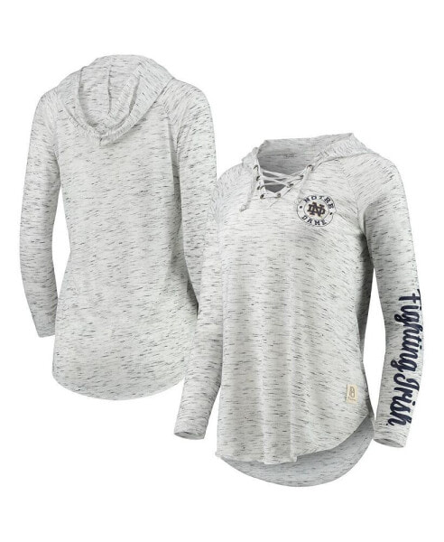 Women's Gray Notre Dame Fighting Irish Space Dye Lace-Up V-Neck Long Sleeve T-shirt