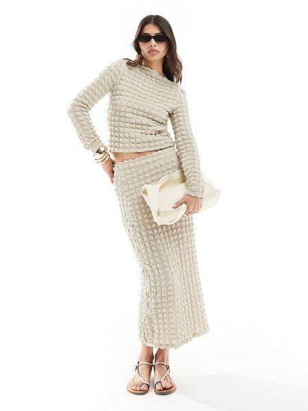 Vero Moda textured midi skirt co-ord in beige