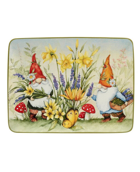 Garden Gnomes Rectangular Platter 16"