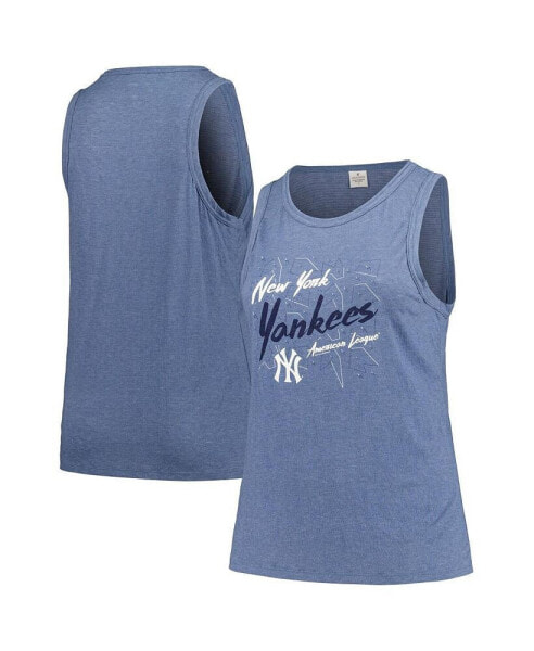 Women's Navy New York Yankees Plus Size Curvy High Neck Tri-Blend Tank Top