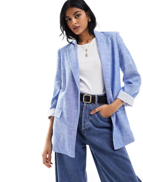 Stradivarius linen look blazer in blue