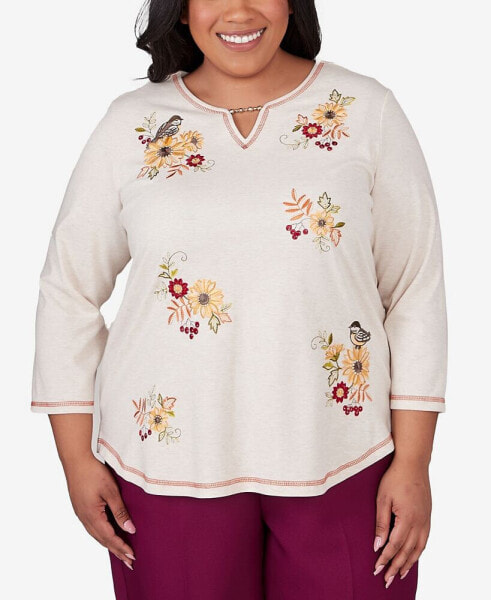 Plus Size Classic Sunflowers And Birds Top