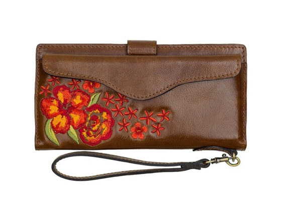 Patricia Nash Valentia II Wallet Floral Oil Painting Embroidery Brown Multi