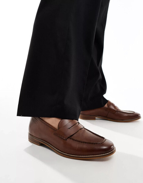 ASOS DESIGN loafers in tan leather with natural sole - STONE