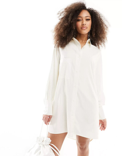 Threadbare Sheila mini shirt dress in off white