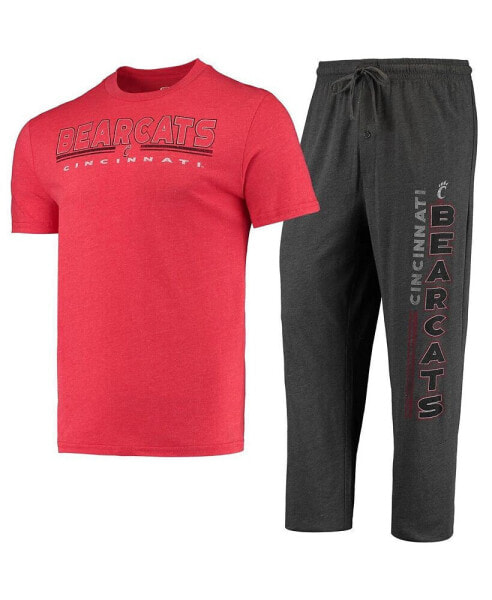 Комплект пижамы Concepts Sport HeatheRed Charcoal, Red Distressed Cincinnati Bearcats Meter T-shirt and Pants Sleep Set