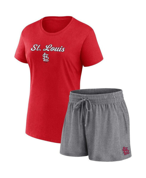 Женская пижама Fanatics womens Branded Red, Gray St. Louis Cardinals Script T-shirt and Shorts Combo Set