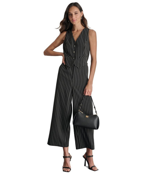 Women's V-Neck Pinstripe Sleeveless Jumpsuit