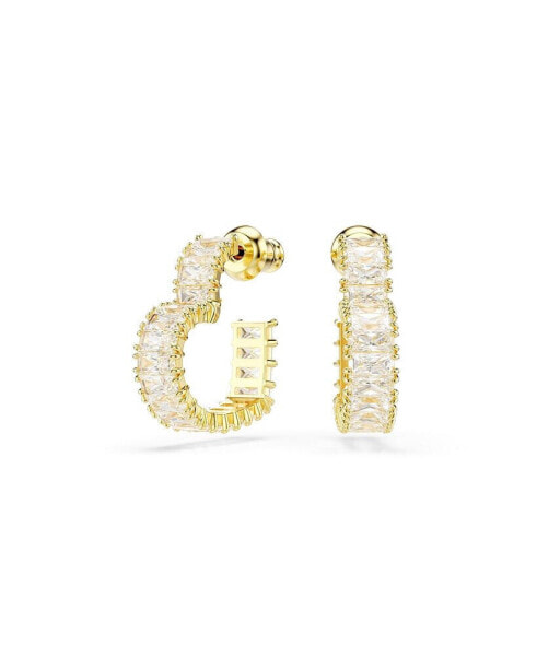 Baguette Cut, Heart, Small, White, Gold-Tone Plated atrix Hoop Earrings