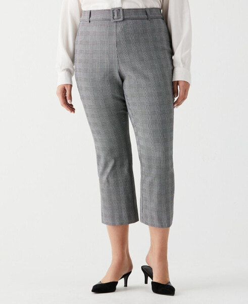 Plus Size Plaid Crop Bootcut Pant with Belt