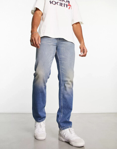 ASOS DESIGN straight leg jeans in mid wash blue