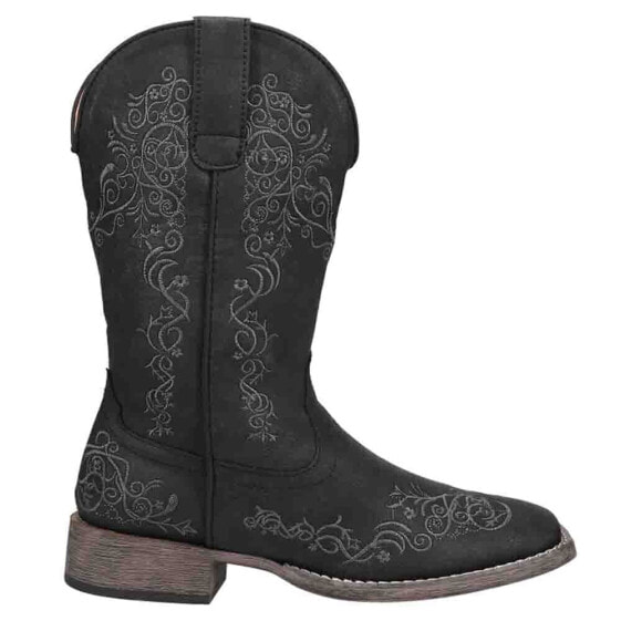 Roper Riley Scroll Embroidered Snip Toe Cowboy Womens Black Casual Boots 09-021