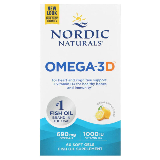 Nordic Naturals, омега-3D, лимон, 60 капсул