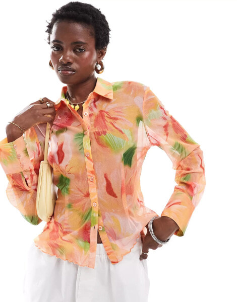 Labelrail x Olivia Grace Herring fitted floral digital print shirt in pink