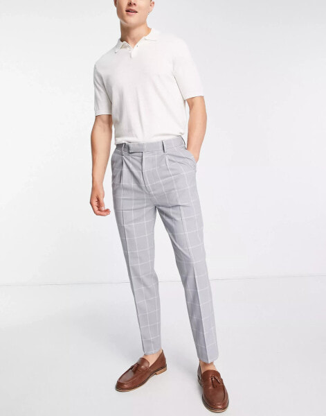 ASOS DESIGN tapered smart trousers in grey window pane check