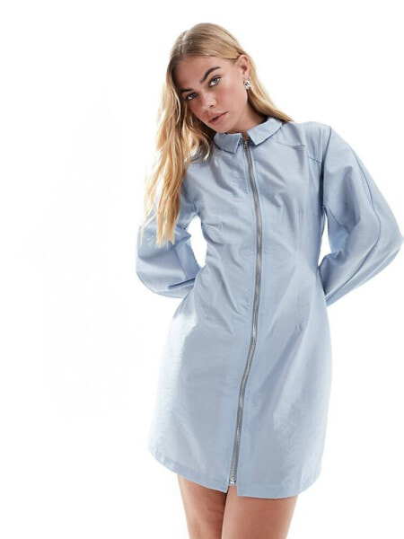 ASOS DESIGN parachute mini zip through shirt dress in air force blue