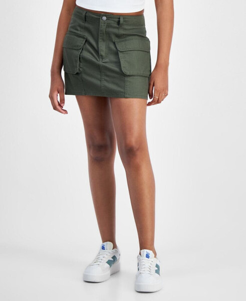 Juniors' Cotton Denim Cargo Miniskirt