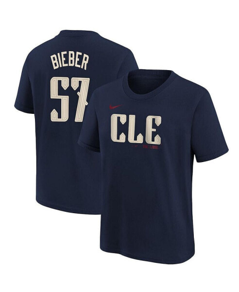 Big Boys and Girls Shane Bieber Navy Cleveland Guardians 2024 City Connect Name Number T-Shirt