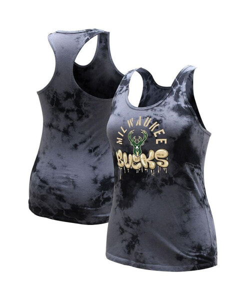 Women's Charcoal Milwaukee Bucks Street Art Dark Crystal Washed Tank Top