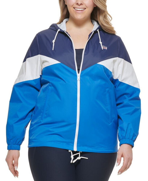 Trendy Plus Size Colorblock Rain Slicker Jacket