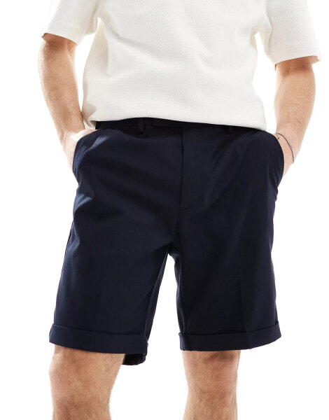 ASOS DESIGN smart straight leg shorts in navy