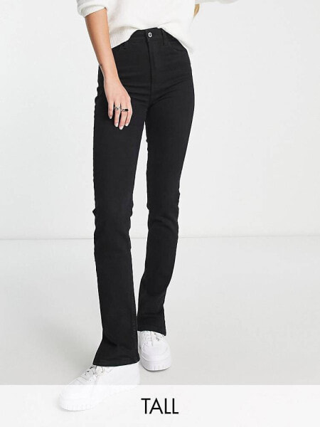 Bershka Tall split hem flare in black