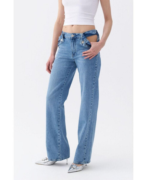 Women's Cut-Out Detailed High Waist Jeans