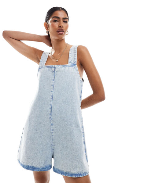 ASOS DESIGN denim romper in mid blue