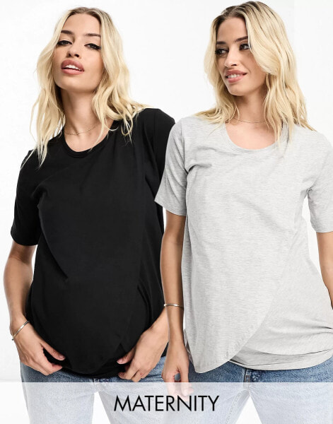 Threadbare Maternity 2 pack nursing top in black and grey