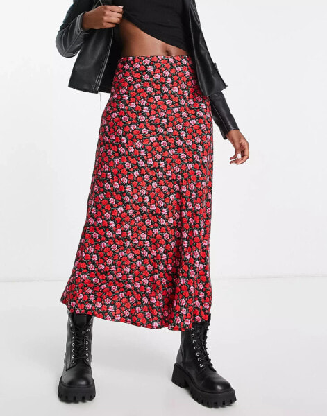 Miss Selfridge bias maxi skirt in rose print