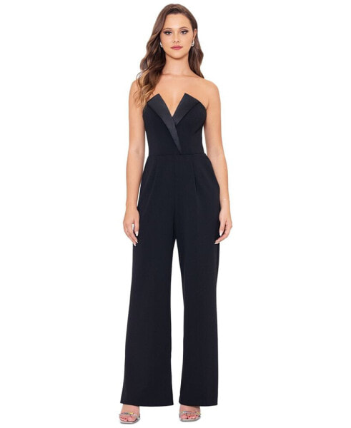 Petite Strapless Tuxedo Jumpsuit