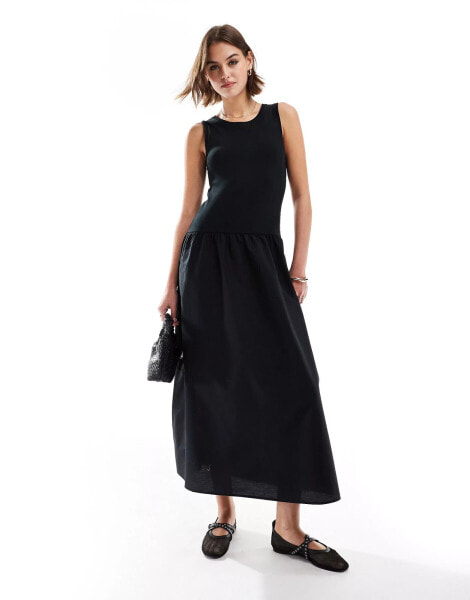 Mango drop waist midi dress in black